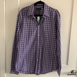 NWT J. Maverick Purple Gingham Dress Shirt. Slim Fit, Large (Tall)